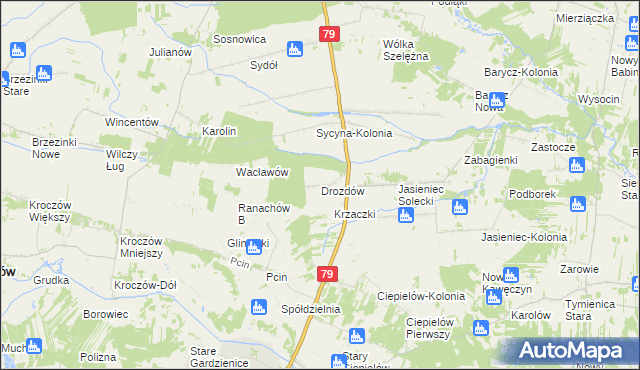 mapa Drozdów gmina Zwoleń, Drozdów gmina Zwoleń na mapie Targeo