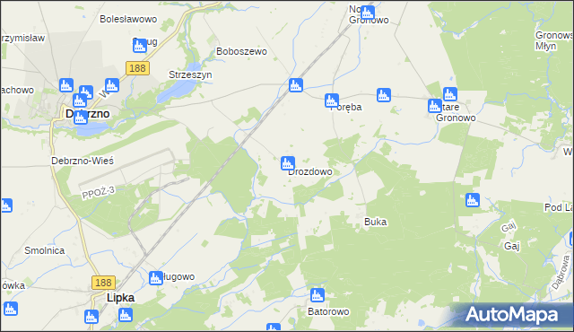 mapa Drozdowo gmina Debrzno, Drozdowo gmina Debrzno na mapie Targeo