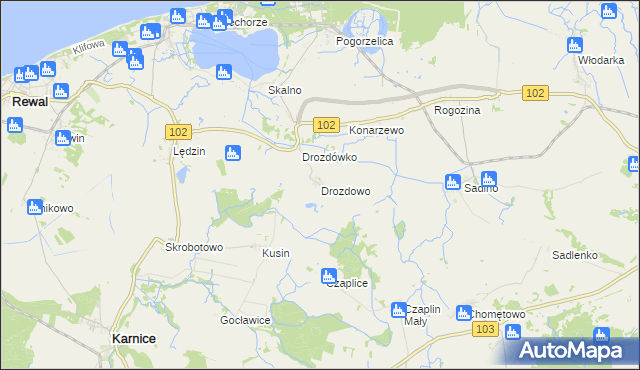 mapa Drozdowo gmina Karnice, Drozdowo gmina Karnice na mapie Targeo