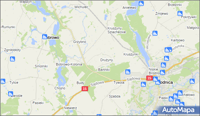 mapa Drużyny gmina Bobrowo, Drużyny gmina Bobrowo na mapie Targeo