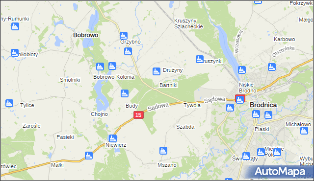 mapa Drużyny gmina Brodnica, Drużyny gmina Brodnica na mapie Targeo