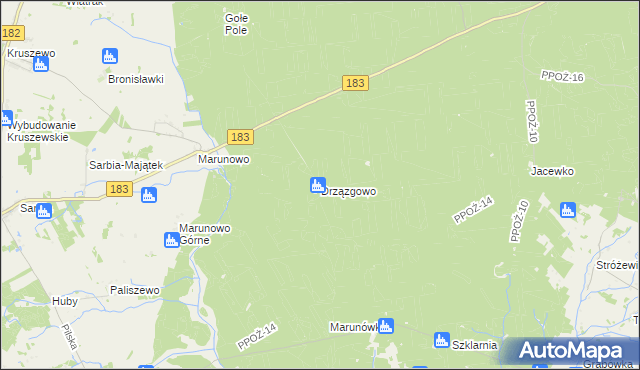 mapa Drzązgowo gmina Chodzież, Drzązgowo gmina Chodzież na mapie Targeo