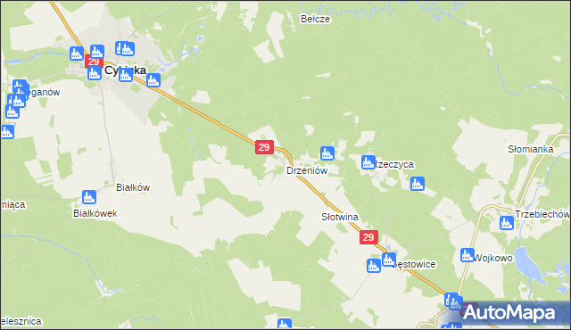 mapa Drzeniów gmina Cybinka, Drzeniów gmina Cybinka na mapie Targeo