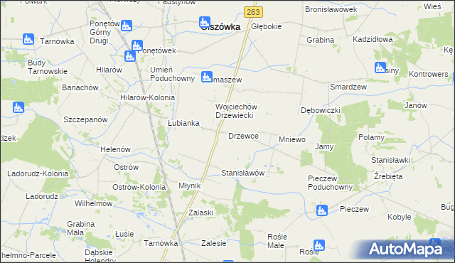 mapa Drzewce gmina Olszówka, Drzewce gmina Olszówka na mapie Targeo