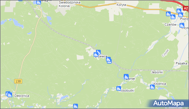 mapa Drzewce gmina Torzym, Drzewce gmina Torzym na mapie Targeo