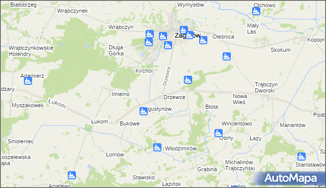 mapa Drzewce gmina Zagórów, Drzewce gmina Zagórów na mapie Targeo