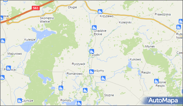mapa Dudki gmina Kalinowo, Dudki gmina Kalinowo na mapie Targeo