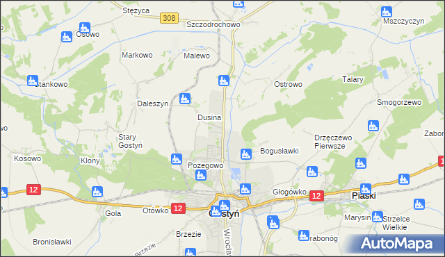 mapa Dusina gmina Gostyń, Dusina gmina Gostyń na mapie Targeo