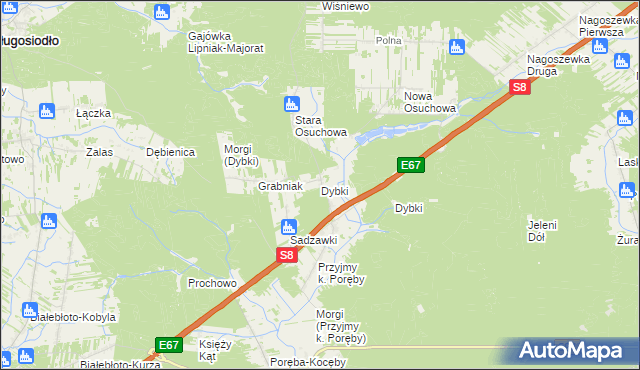 mapa Dybki gmina Ostrów Mazowiecka, Dybki gmina Ostrów Mazowiecka na mapie Targeo