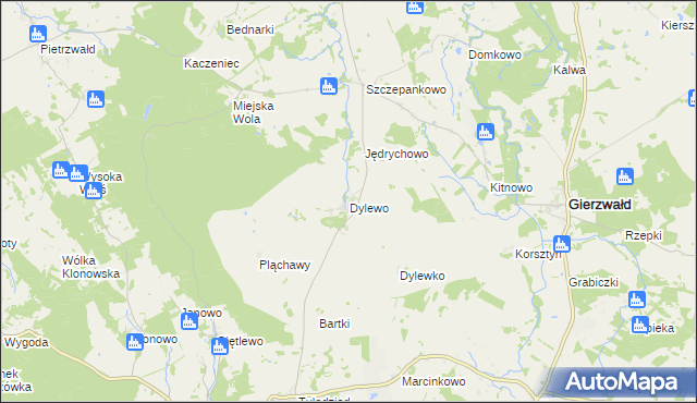 mapa Dylewo gmina Grunwald, Dylewo gmina Grunwald na mapie Targeo