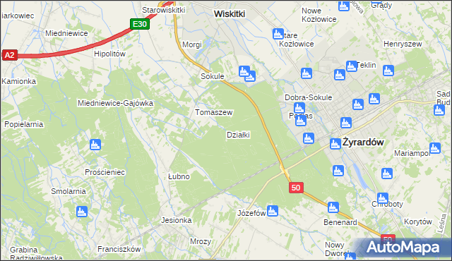 mapa Działki gmina Wiskitki, Działki gmina Wiskitki na mapie Targeo