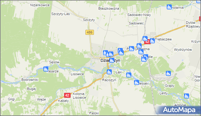 mapa Działoszyn powiat pajęczański, Działoszyn powiat pajęczański na mapie Targeo