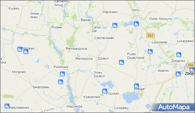 mapa Działyń gmina Zbójno, Działyń gmina Zbójno na mapie Targeo