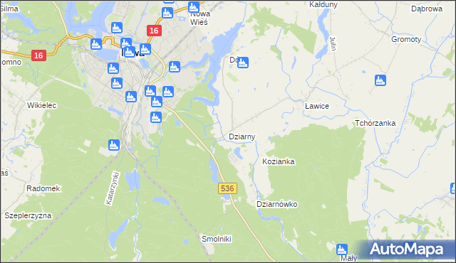 mapa Dziarny, Dziarny na mapie Targeo