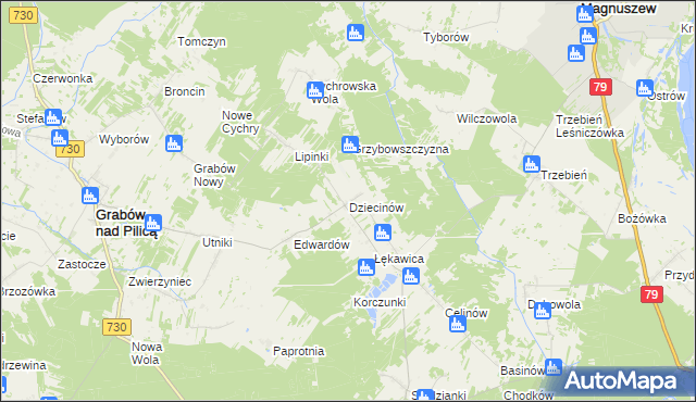 mapa Dziecinów gmina Grabów nad Pilicą, Dziecinów gmina Grabów nad Pilicą na mapie Targeo