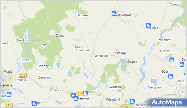 mapa Dziedzice gmina Barlinek, Dziedzice gmina Barlinek na mapie Targeo