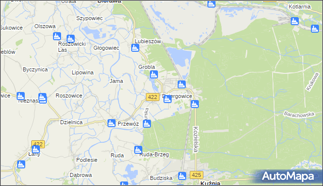 mapa Dziergowice, Dziergowice na mapie Targeo