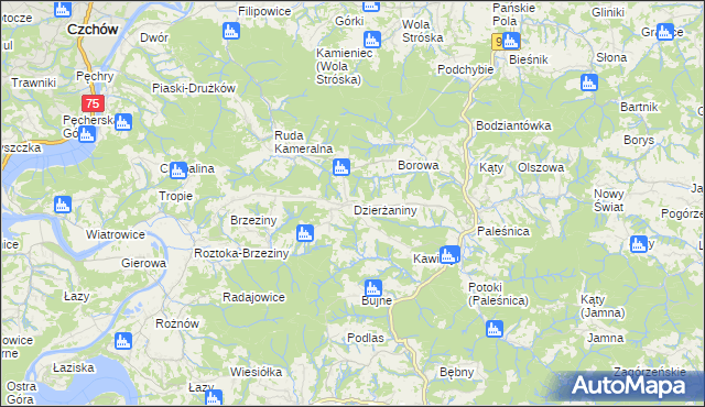 mapa Dzierżaniny, Dzierżaniny na mapie Targeo