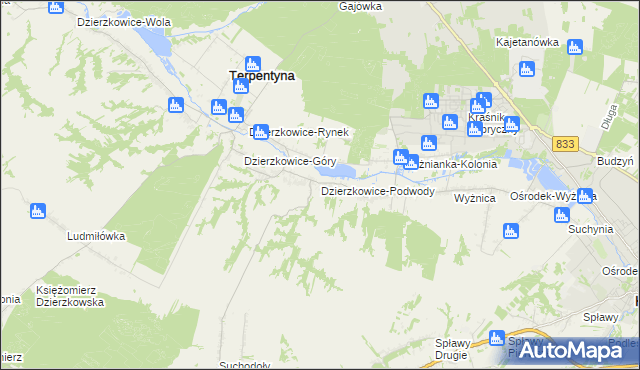 mapa Dzierzkowice-Podwody, Dzierzkowice-Podwody na mapie Targeo