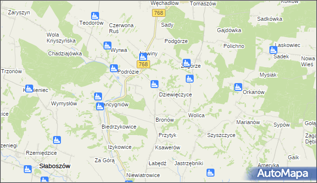 mapa Dziewięczyce, Dziewięczyce na mapie Targeo