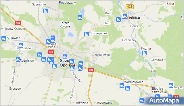 mapa Dziewkowice, Dziewkowice na mapie Targeo