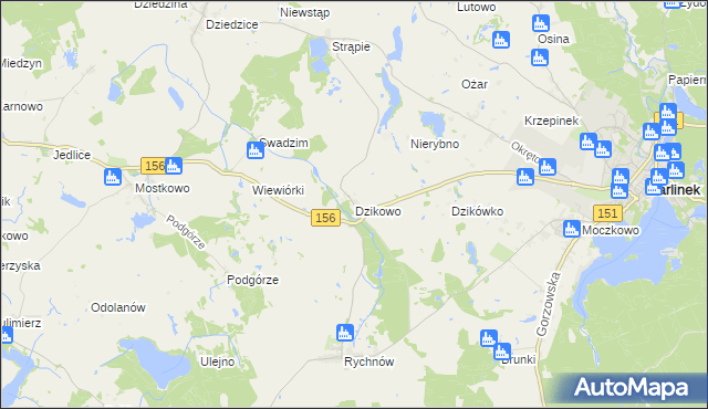 mapa Dzikowo gmina Barlinek, Dzikowo gmina Barlinek na mapie Targeo