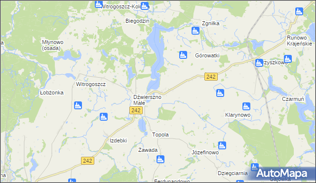 mapa Dźwierszno Wielkie, Dźwierszno Wielkie na mapie Targeo