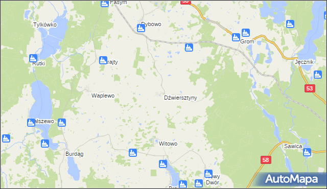 mapa Dźwiersztyny, Dźwiersztyny na mapie Targeo