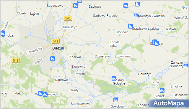 mapa Dźwierzno gmina Bieżuń, Dźwierzno gmina Bieżuń na mapie Targeo