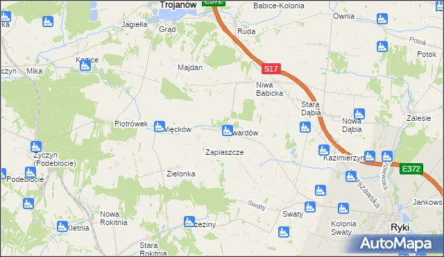 mapa Edwardów gmina Ryki, Edwardów gmina Ryki na mapie Targeo