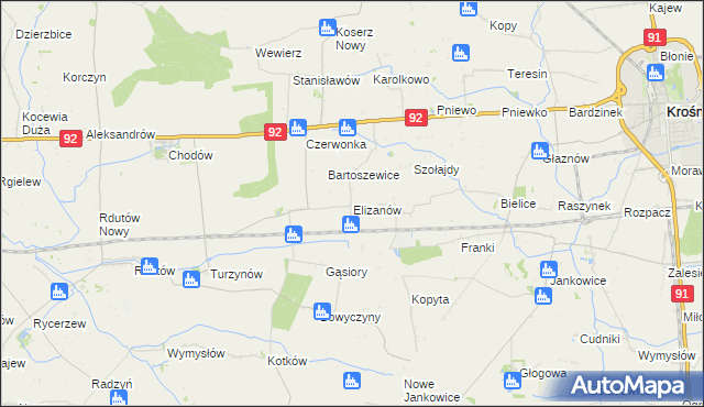 mapa Elizanów, Elizanów na mapie Targeo