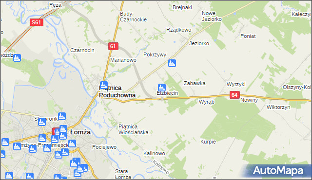 mapa Elżbiecin gmina Piątnica, Elżbiecin gmina Piątnica na mapie Targeo