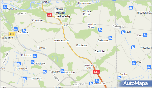 mapa Elżbietów gmina Nowe Miasto nad Wartą, Elżbietów gmina Nowe Miasto nad Wartą na mapie Targeo