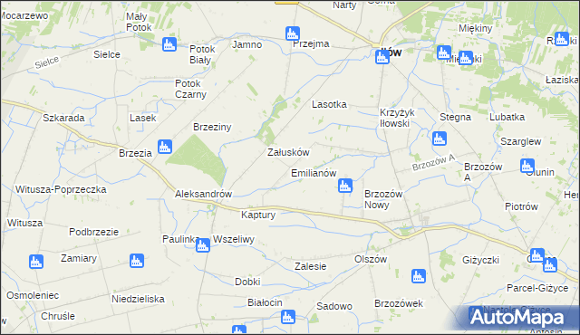 mapa Emilianów gmina Iłów, Emilianów gmina Iłów na mapie Targeo