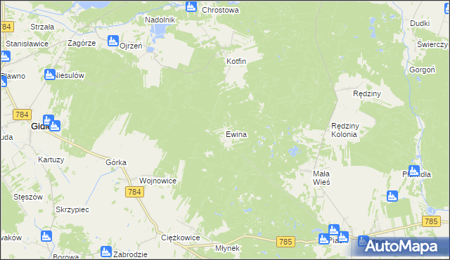 mapa Ewina gmina Żytno, Ewina gmina Żytno na mapie Targeo