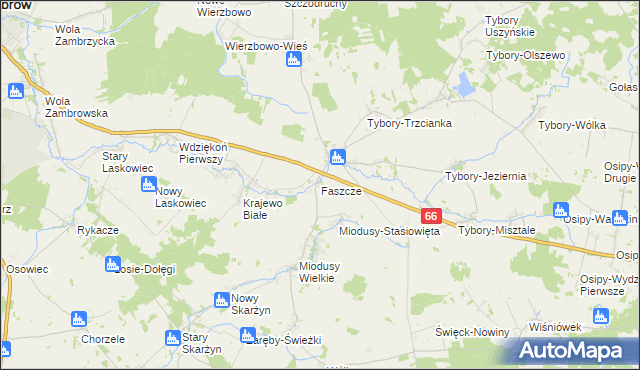 mapa Faszcze gmina Wysokie Mazowieckie, Faszcze gmina Wysokie Mazowieckie na mapie Targeo