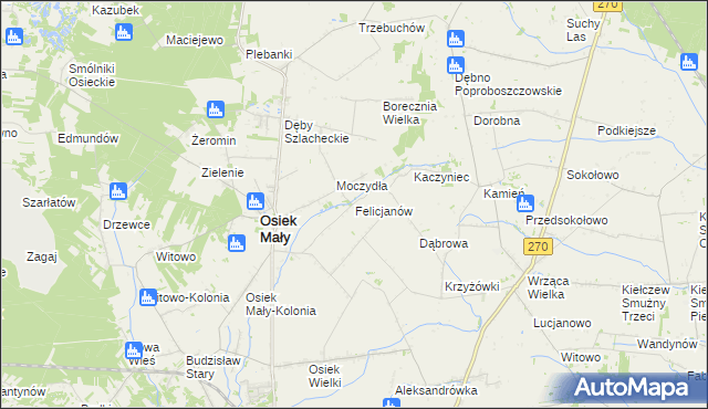 mapa Felicjanów gmina Osiek Mały, Felicjanów gmina Osiek Mały na mapie Targeo