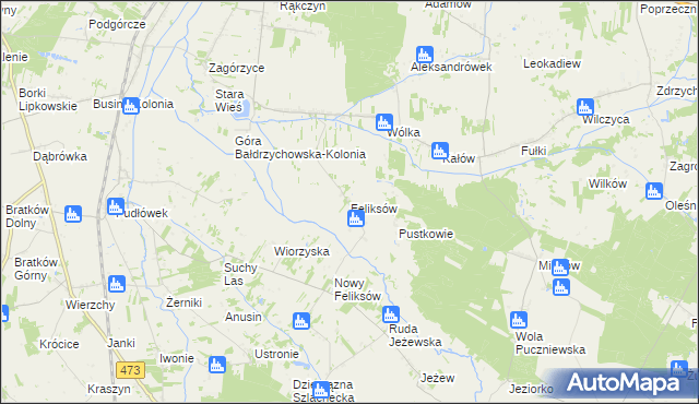 mapa Feliksów gmina Poddębice, Feliksów gmina Poddębice na mapie Targeo