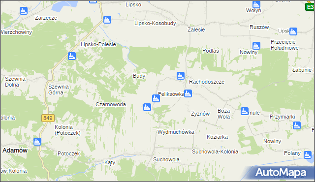 mapa Feliksówka gmina Adamów, Feliksówka gmina Adamów na mapie Targeo