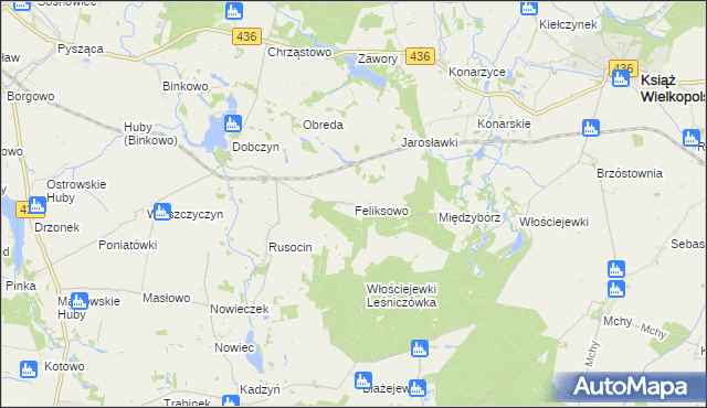 mapa Feliksowo gmina Książ Wielkopolski, Feliksowo gmina Książ Wielkopolski na mapie Targeo