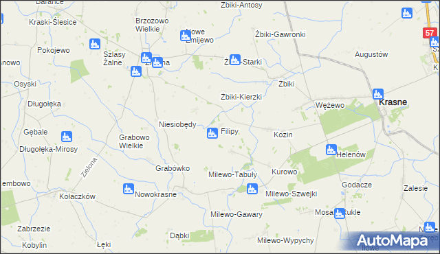 mapa Filipy gmina Krasne, Filipy gmina Krasne na mapie Targeo
