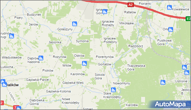 mapa Florentynów gmina Parzęczew, Florentynów gmina Parzęczew na mapie Targeo