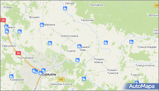 mapa Folwarki Małe, Folwarki Małe na mapie Targeo