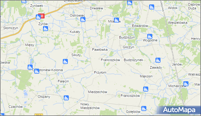 mapa Franciszków gmina Chynów, Franciszków gmina Chynów na mapie Targeo