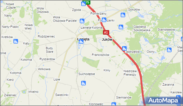 mapa Franciszków gmina Łanięta, Franciszków gmina Łanięta na mapie Targeo