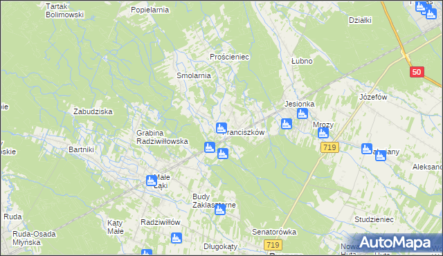 mapa Franciszków gmina Wiskitki, Franciszków gmina Wiskitki na mapie Targeo