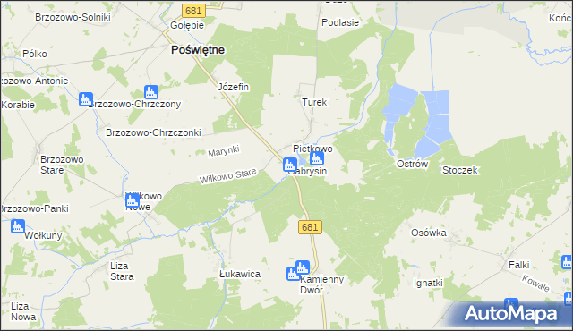 mapa Gabrysin gmina Poświętne, Gabrysin gmina Poświętne na mapie Targeo