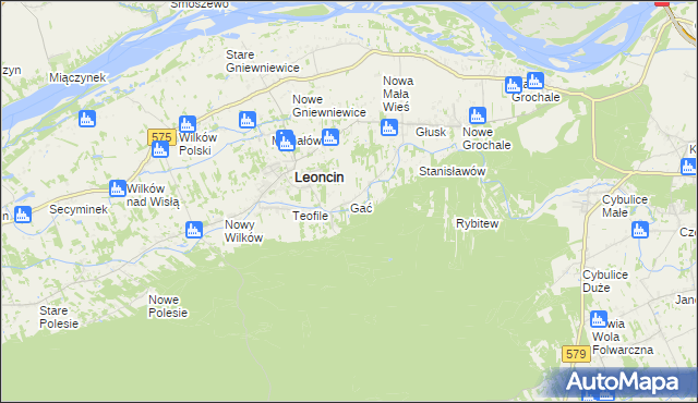 mapa Gać gmina Leoncin, Gać gmina Leoncin na mapie Targeo