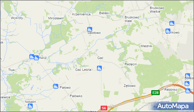 mapa Gać gmina Słupsk, Gać gmina Słupsk na mapie Targeo