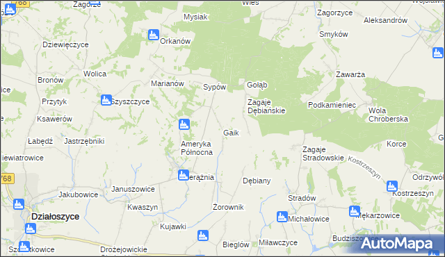 mapa Gaik gmina Działoszyce, Gaik gmina Działoszyce na mapie Targeo